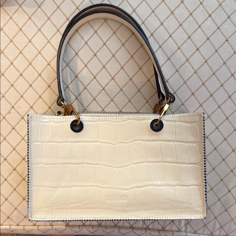 STAUD Cream Croc-Embossed Women's Bag